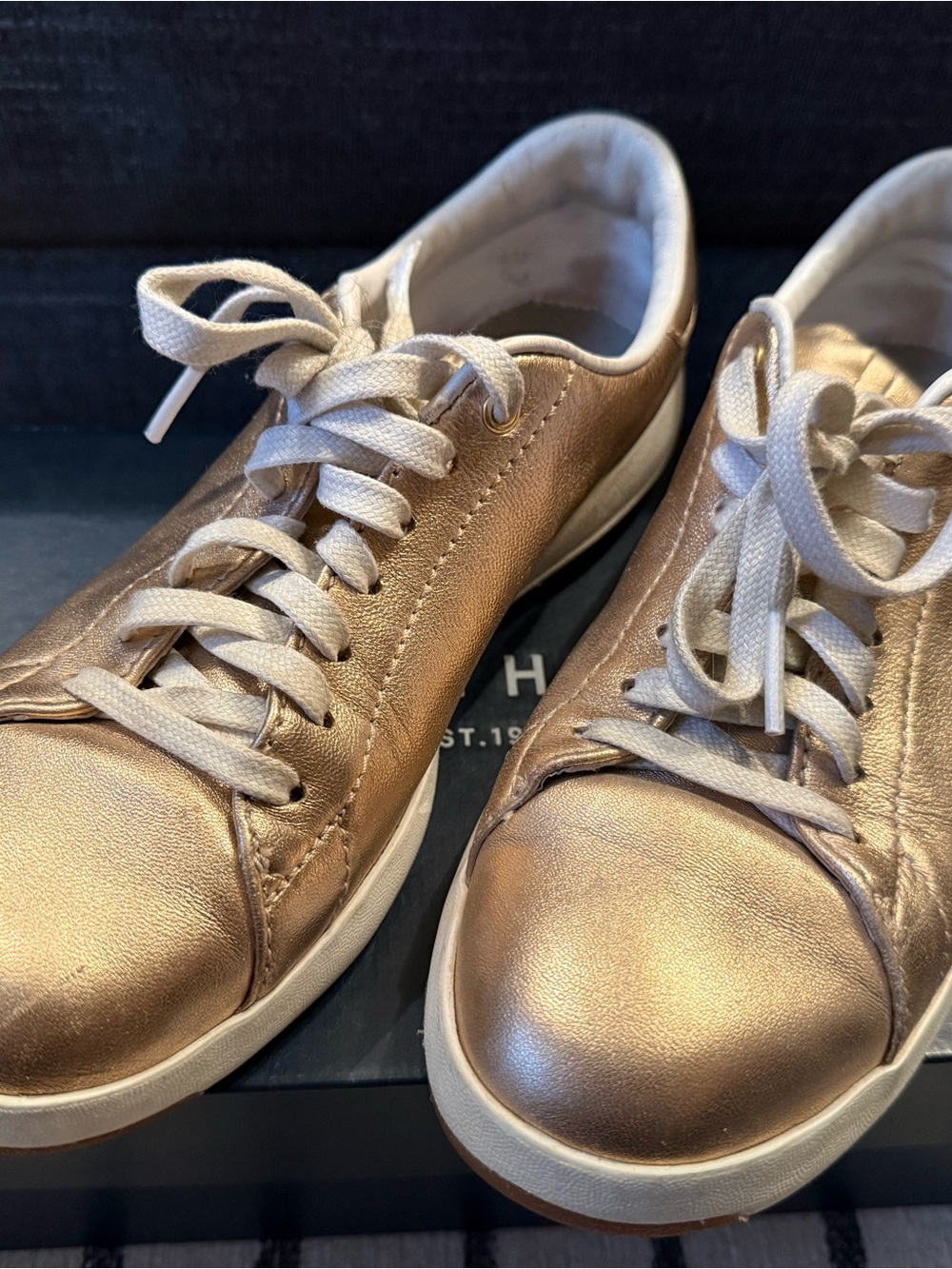 Cole Haan Metallic Rose Gold Lace-Up Sneakers with White Laces